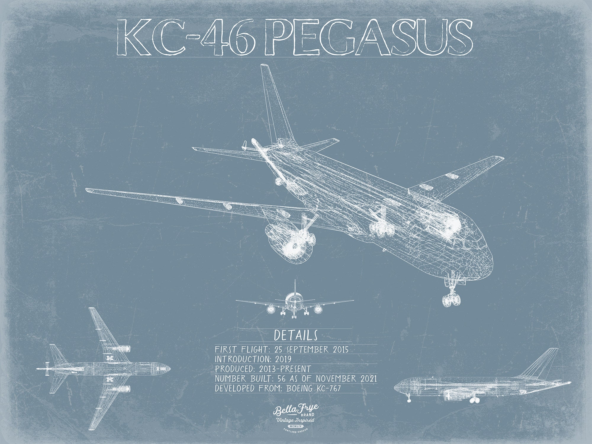 Boeing KC 46 Pegasus Aircraft Blueprint Wall Art Original Airplane