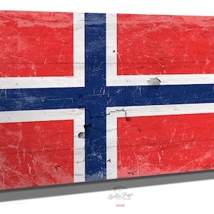 Norway Flag Wall Art - Vintage Norway Flag Sign Weathered Wood Style on Canvas