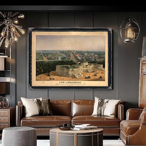 Art mural carte vintage Vue de Washington - Art sur toile vue plongeante sur la ville