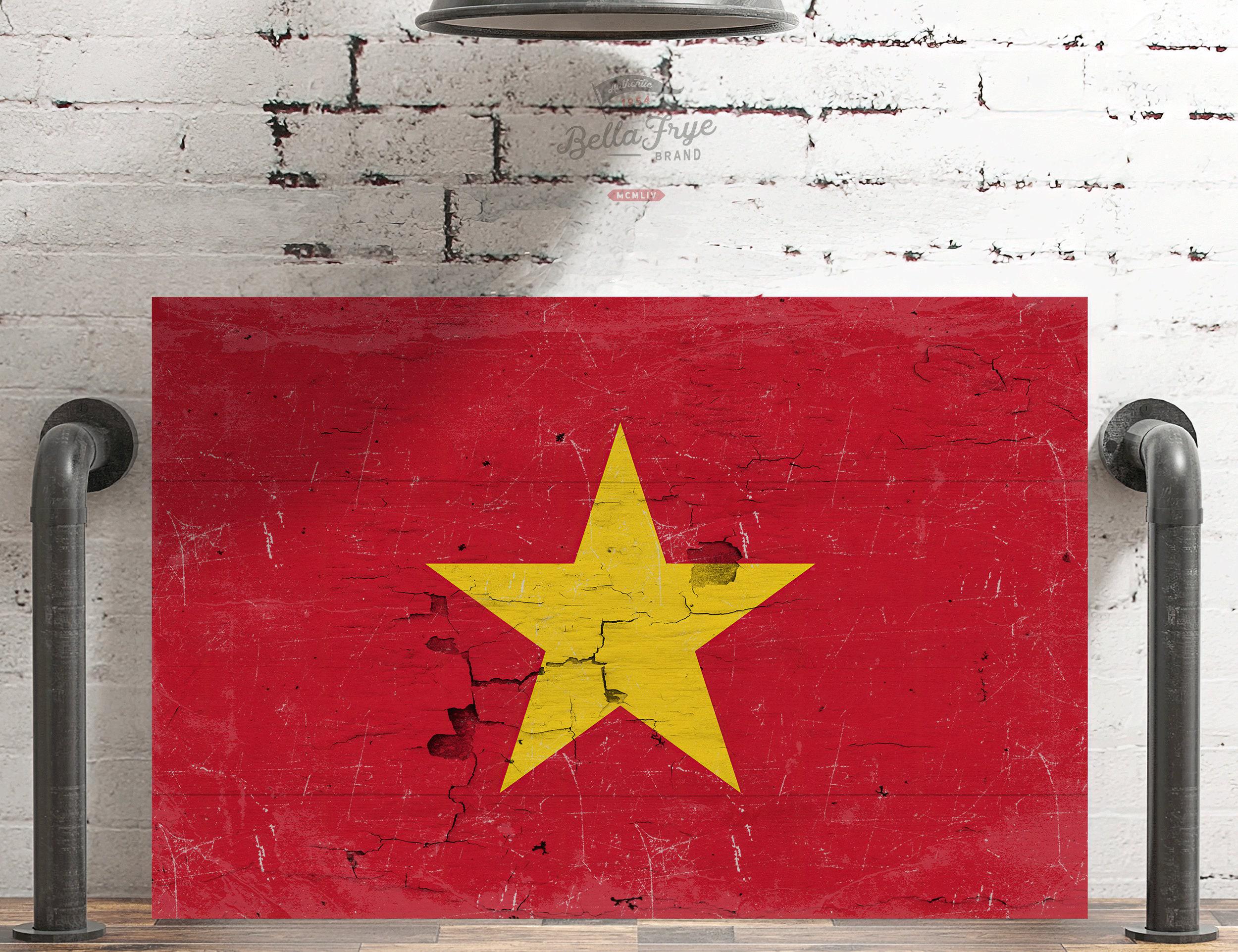 Vietnam Flag Wall Art - Vintage Vietnamese Flag Sign Weathered