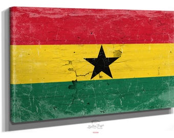 Ghana Flag Canvas Art: Vintage Weathered Wood Style