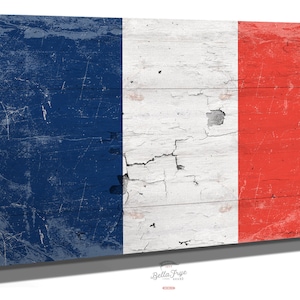 France Flag Wall Art - Vintage French Flag Sign Weathered Wood Style on Canvas