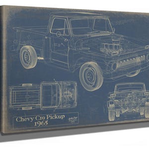 Impression de modèle de voiture pick-up Chevrolet C10 vintage 1965, cadeaux pour lui, toile originale