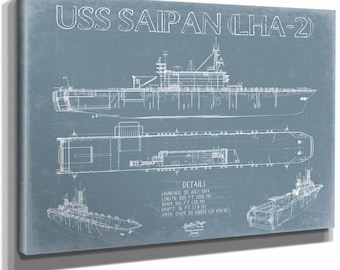 USS Saipan (LHA-2) Blueprint Wall Art - Original Amphibious Assault Ship Print