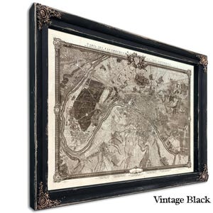 Carte de Paris vintage encadrée - cadre d'embellissement fleuri avec impression