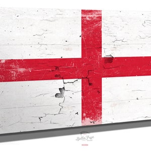 England Flag Wall Art - Vintage England Flag Sign Weathered Wood Style on Canvas