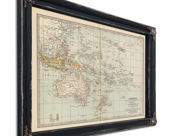 Framed Oceanica Vintage Map - Ornate Embellishment Frame with Print
