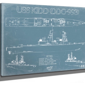 USS Kidd (DDG-993) Blueprint Wall Art - Original Destroyer Print
