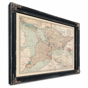 Carte vintage de l'Ontario encadrée - cadre d'embellissement fleuri avec impression