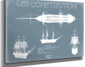 USS Constitution (Old Ironsides) Blueprint Wall Art - Original Frigate Print