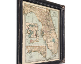 Framed Florida Vintage Map - Ornate Embellishment Frame with Print