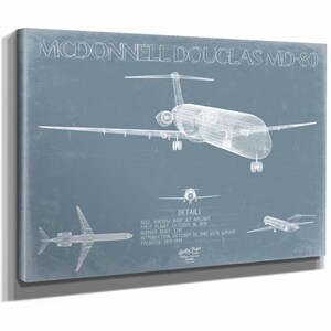 McDonnell Douglas MD-80 Aircraft Blueprint Wall Art - Original Aviation Plane Print