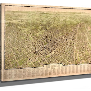 Los Angeles California Vintage Map Wall Art - Bird's Eye View City Canvas Art