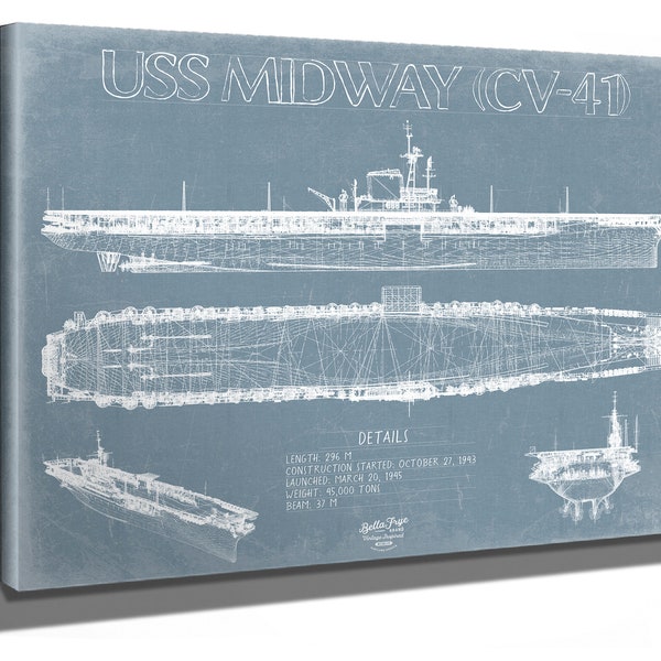 USS Midway (CV-41) Blueprint Wall Art - Original Carrier Print