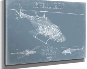 Bell 222 Twin-Engined Light Helicopter Blueprint Wall Art - Original Aviation Plane Print
