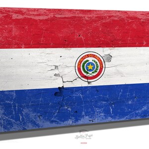 Vintage Paraguay Flag Canvas Art: Distressed Wood Style