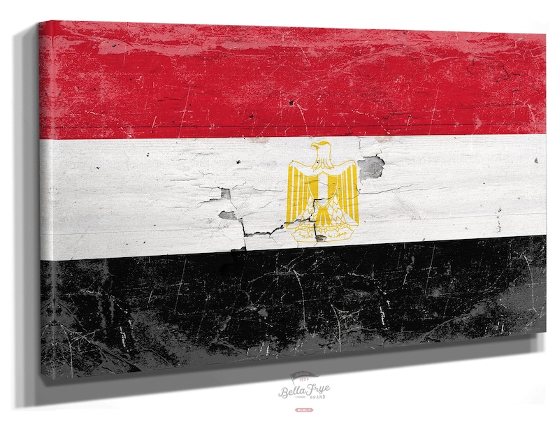 Vintage Egypt Flag Canvas Art: Distressed Wood Style image 1