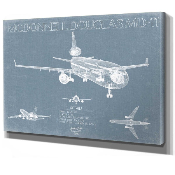 McDonnell Douglas MD-11 Aircraft Blueprint Wall Art - Original Aviation Plane Print