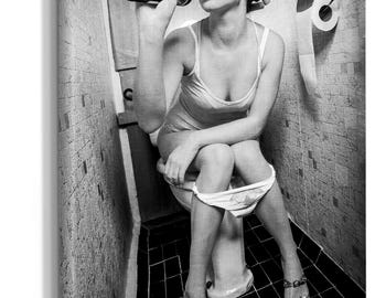 Toilet Humor Wall Art - Girl on Toilet Drinking Print