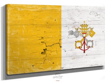 Vintage Vatican City Flag Canvas Art: Distressed Wood Style