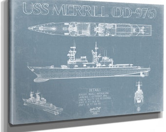 USS Merrill (DD-976) Blueprint Wall Art - Original Destroyer Print