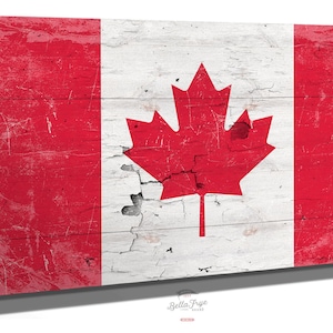 Canada Flag Wall Art - Vintage Canadian Flag Sign Weathered Wood Style on Canvas