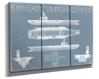 Arte mural con planos del USS Carl Vinson CVN-70 - Impresión original del portaaviones