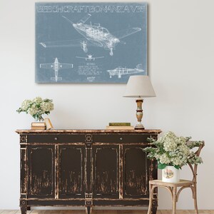 Beechcraft Bonanza V35 Aircraft Blueprint Wall Art - Original Aviation ...