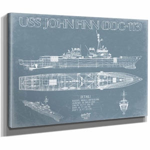 USS John Finn (DDG-113) Blueprint Wall Art - Original Guided-Missile Destroyer Print