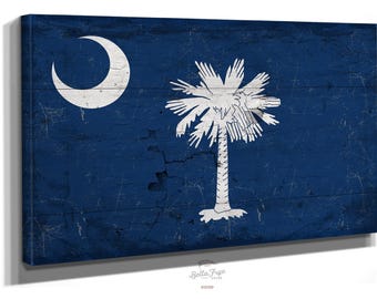 Vintage South Carolina Flag Canvas Art: Distressed State Sign