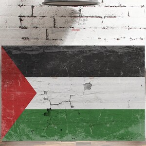 Vintage Palestine Flag Canvas Art: Distressed Wood Style imagem 8