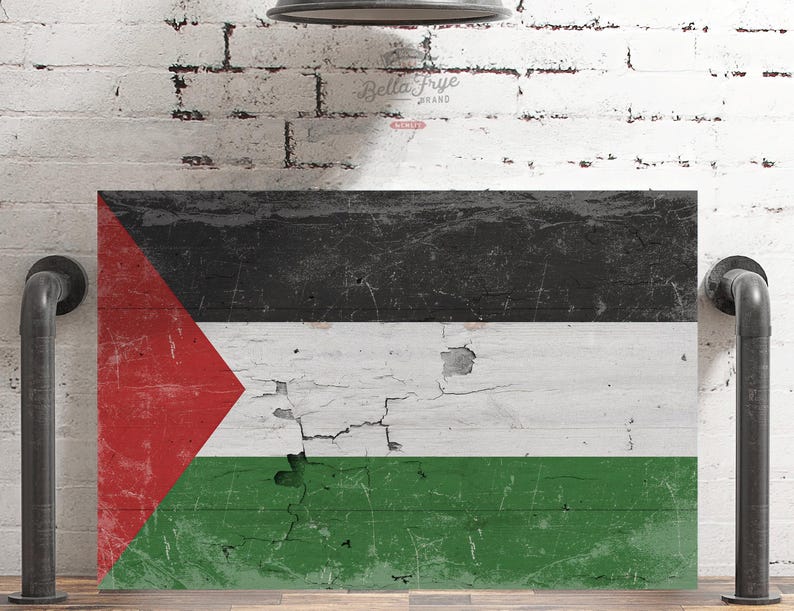 Vintage Palestine Flag Canvas Art: Distressed Wood Style imagem 8