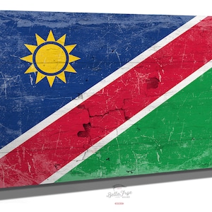 Vintage Namibia Flag Canvas Art: Weathered Wood Style