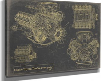 Vintage Engine Toyota Tundra 2000 Print,  Original Blueprint Canvas