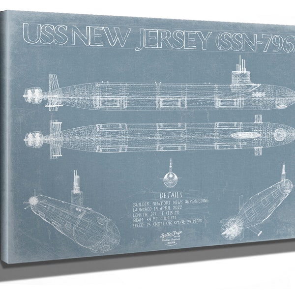 USS New Jersey (SSN-796) Blueprint Wall Art - Original Submarine Print