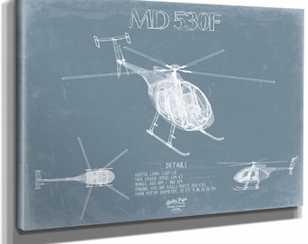 MD-530F Aircraft Blueprint Wall Art - Original Helicopter Print