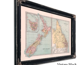 Framed Queensland Vintage Map - Ornate Embellishment Frame with Print