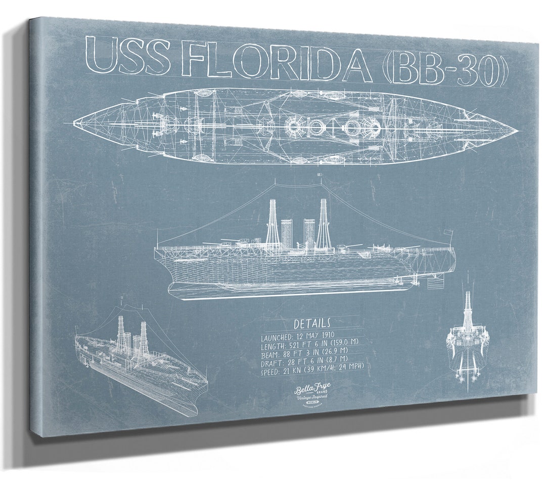 USS Florida BB30 Blueprint Wall Art Original Battleship Etsy