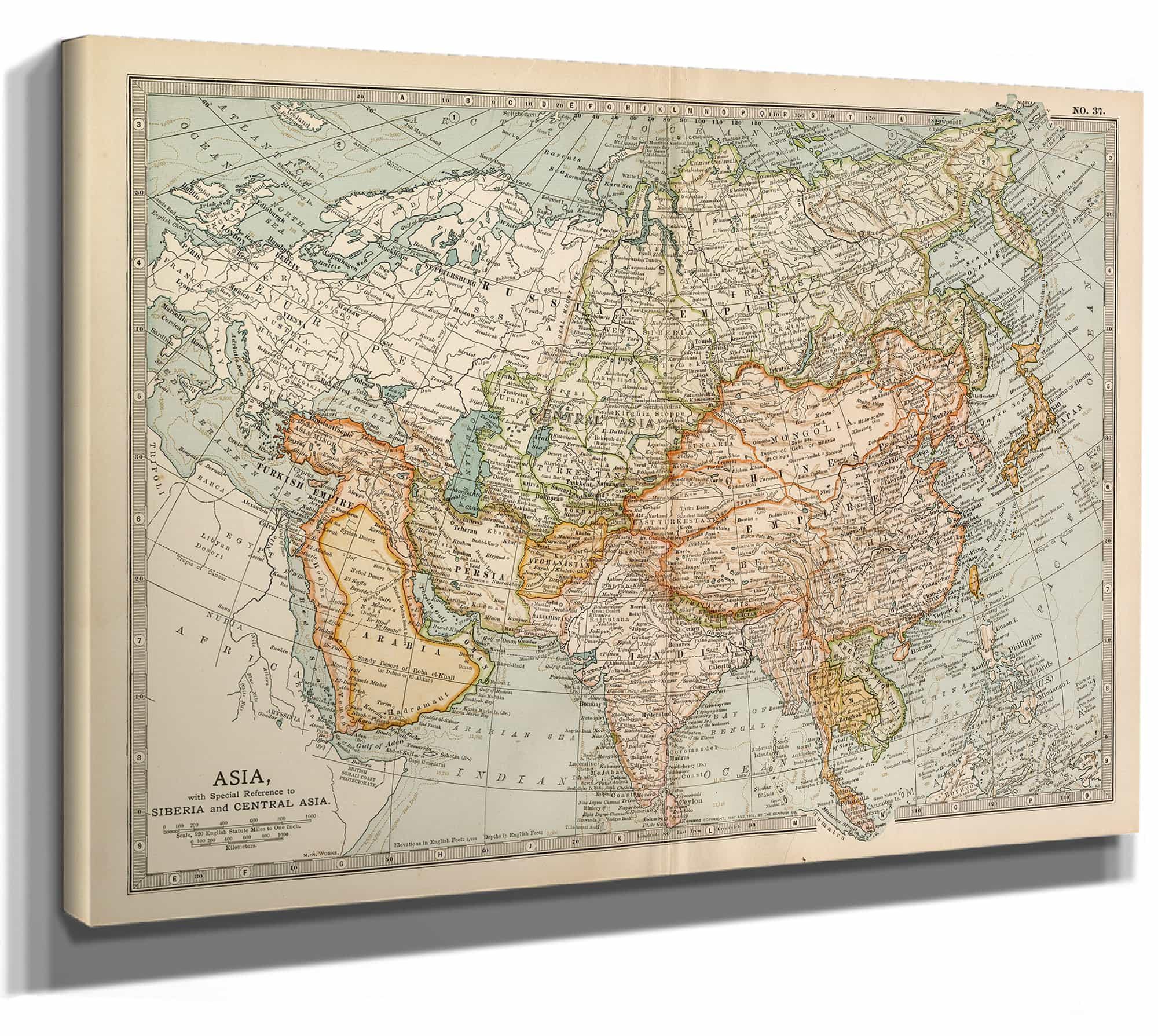 Framed Asia Vintage Map - Ornate Embellishment Frame With Print - Etsy