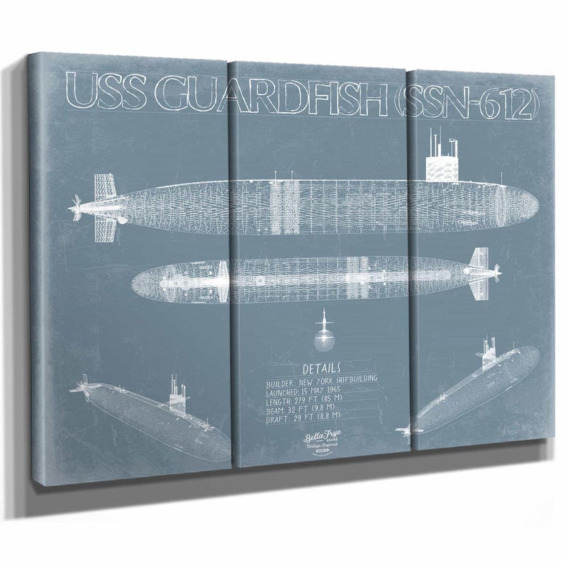 USS Guardfish (SSN-612) Blueprint Wall Art - Original Submarine Print ...