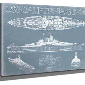 USS California BB-44 Blueprint Wall Art - Original Dreadnought Battleships Print