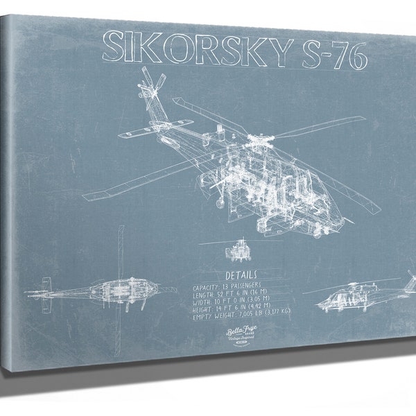 Sikorsky S76 Aircraft Blueprint Wall Art - Original Utility Helicopter Print