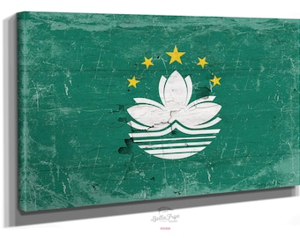 Vintage Macau Flag Canvas Art: Weathered Wood Style