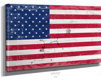 United States Flag Wall Art - Vintage U.S. Flag Sign Weathered Wood Style on Canvas