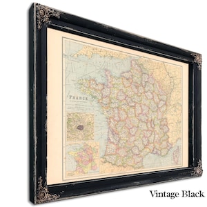 Framed France Vintage Map - Ornate Embellishment Frame with Print