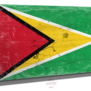Guyana Flag Wall Art - Vintage Guyana Flag Sign Weathered Wood Style on Canvas