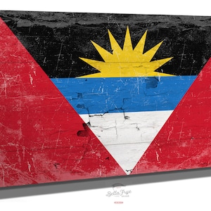 Antigua and Barbuda Flag Canvas Art: Vintage Weathered Wood Style