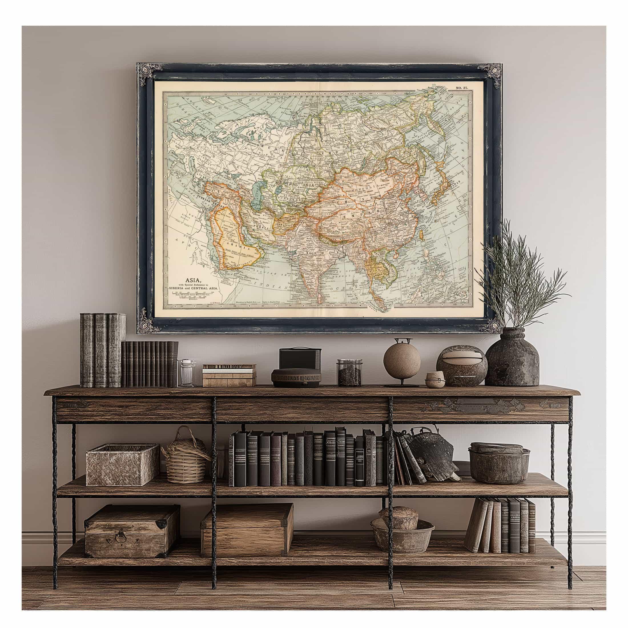 Framed Asia Vintage Map - Ornate Embellishment Frame With Print - Etsy