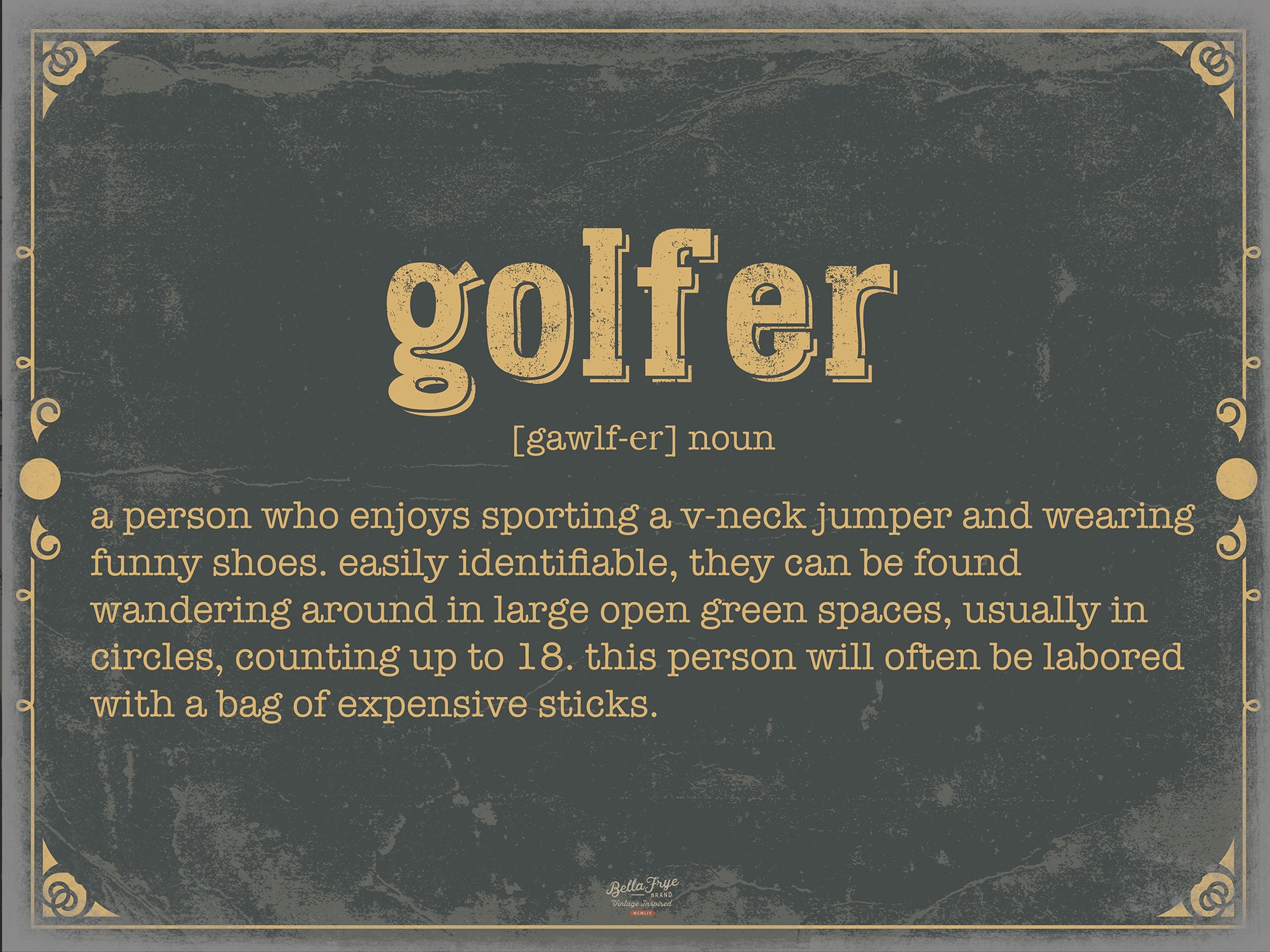 Golfer Word Definition Wall Art Gift for Golfer Dictionary Etsy