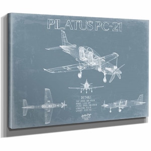 Pilatus PC-21 Aircraft Blueprint Wall Art - Original Aviation Plane Print
